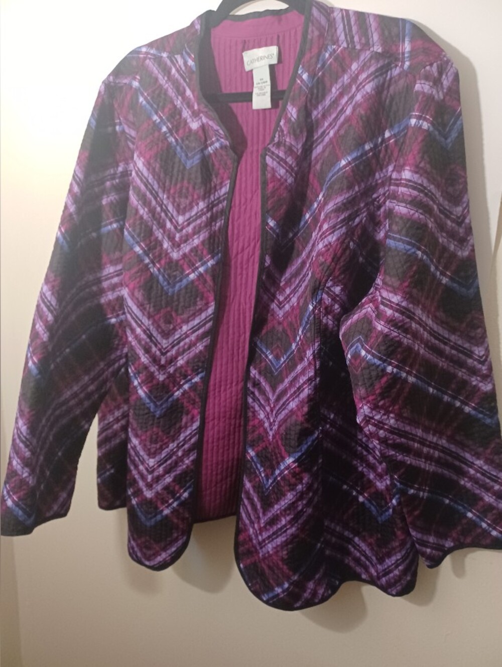Catherines Purple Reversible Quilted Lightweight Plaid Jacket 3X